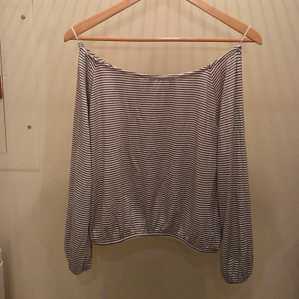Off the should strippepd shirt